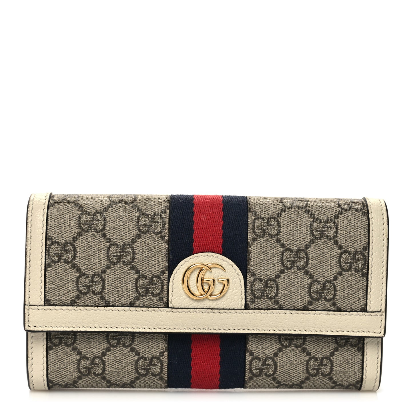 GG Supreme Monogram Textured Calfskin Web Ophidia Continental Wallet Beige White