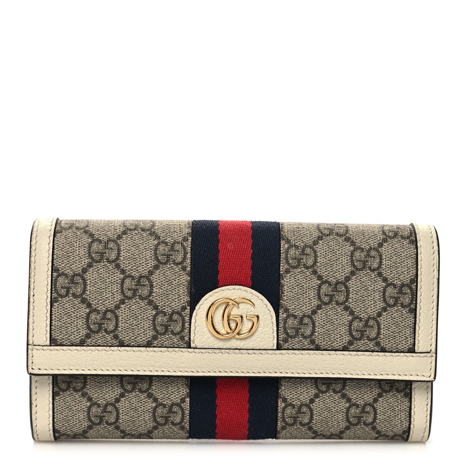 Gucci GG Supreme Monogram Textured Calfskin Web Ophidia Continental Wallet Beige White 1 of 12