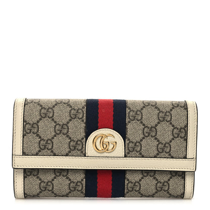 Gucci GG Supreme Monogram Textured Calfskin Web Ophidia Continental Wallet Beige White 1 of 12