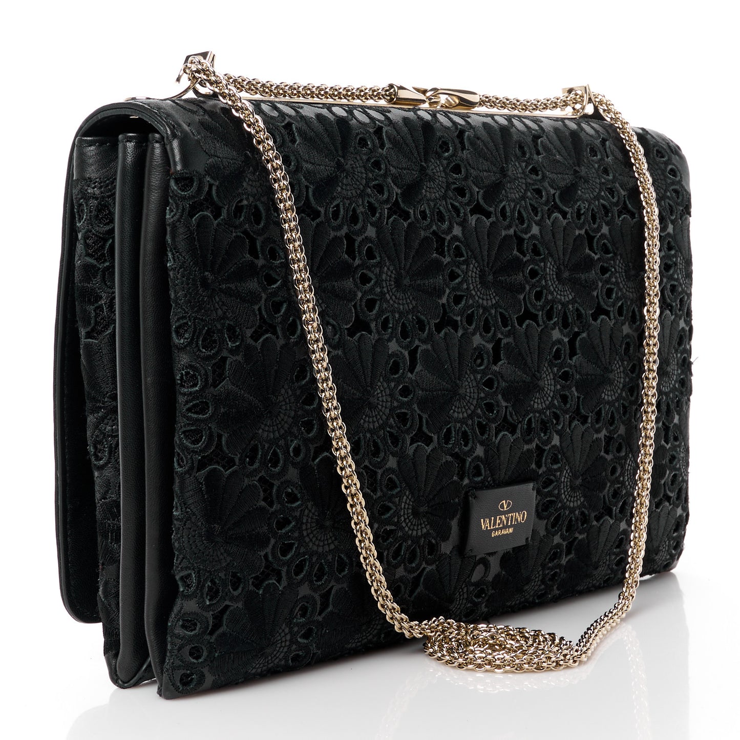 VALENTINO GARAVANI Lambskin Lace Large Girello Flap Black