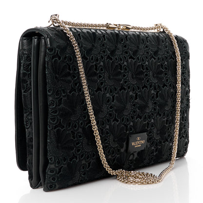 Valentino Garavani VALENTINO GARAVANI Lambskin Lace Large Girello Flap Black 3 of 11