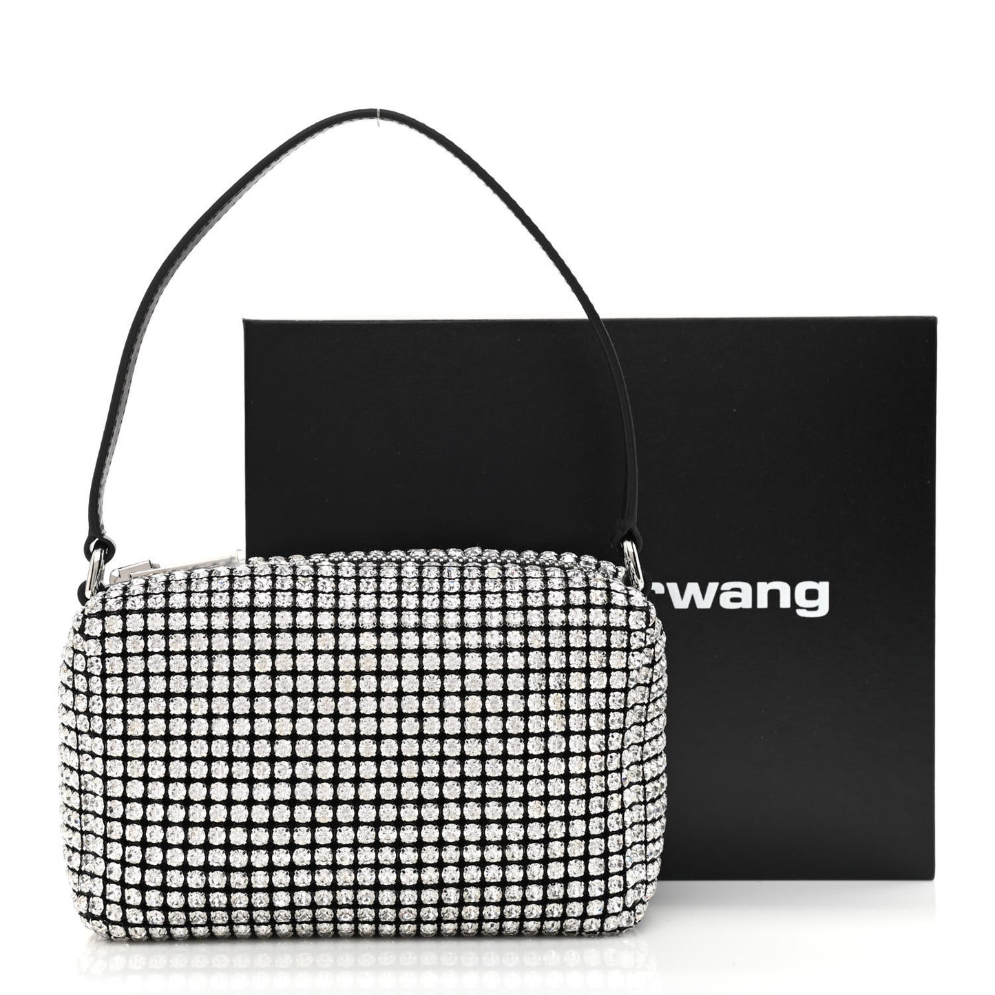 Mesh Crystal Rhinestone Mini Heiress Pouch Black Silver