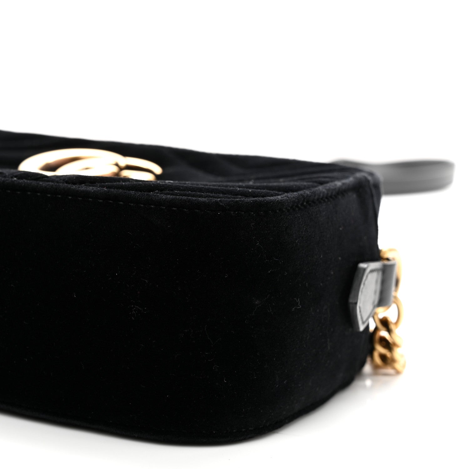 Gucci Velvet Matelasse Small GG Marmont Chain Shoulder Bag Black 10 of 11