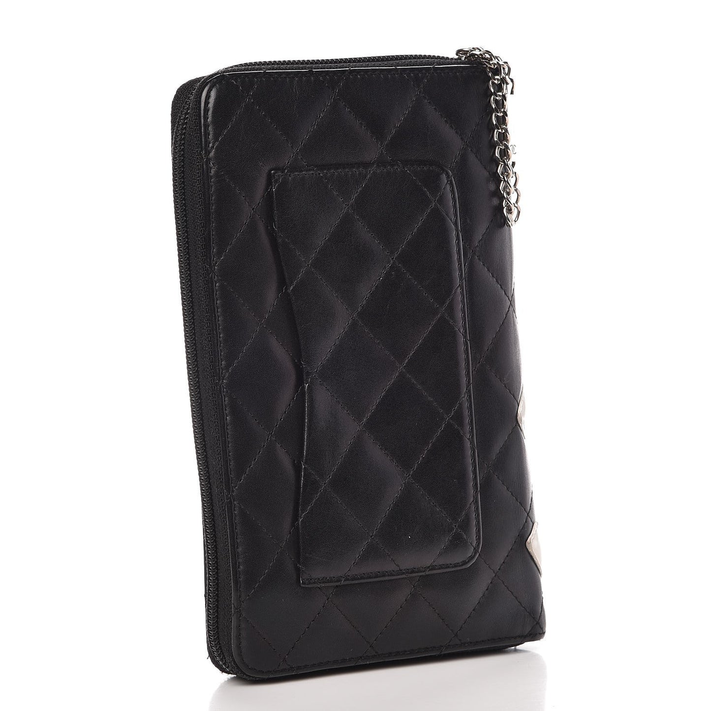 Calfskin Cambon Zip Around Organizer Wallet Black White