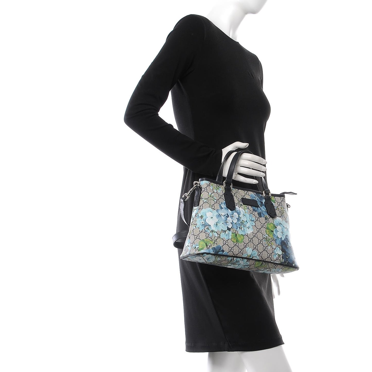 GG Supreme Monogram Blooms Small Zippered Tote Blue