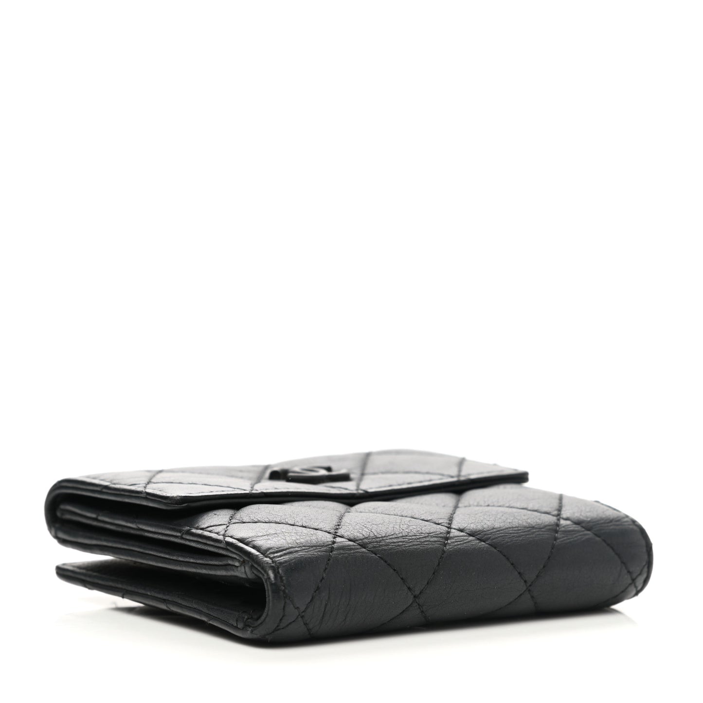 Lambskin Quilted Compact Flap Wallet Black