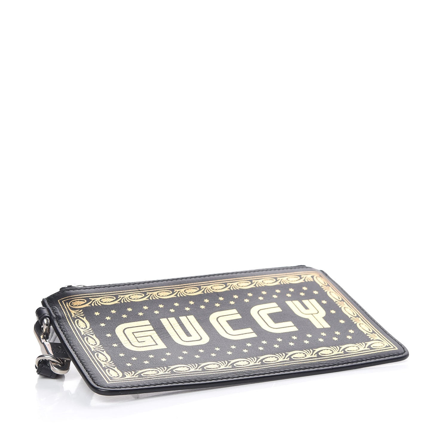 X SEGA Calfskin GUCCY Stars Small Zip Pouch Black Gold
