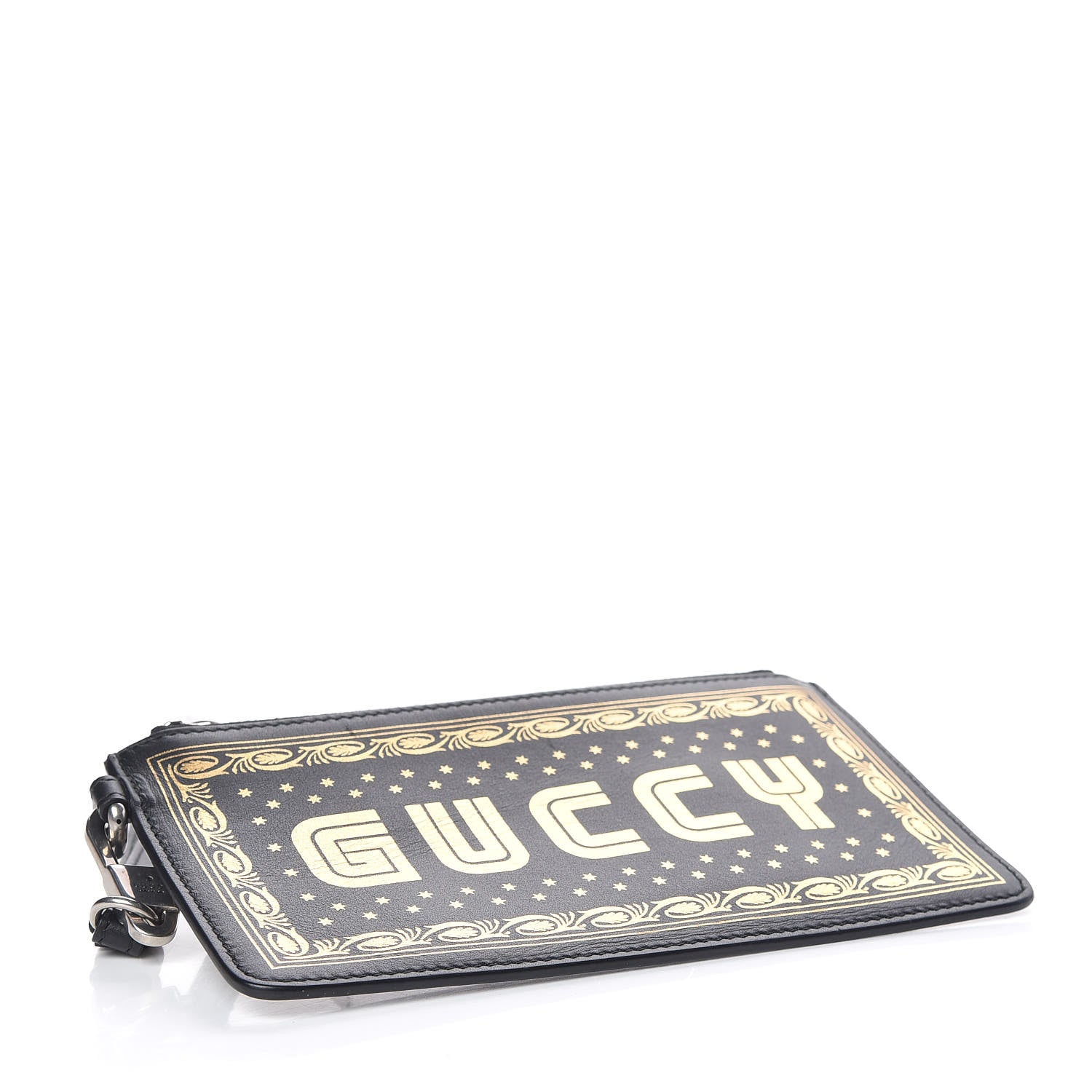 Gucci X SEGA Calfskin GUCCY Stars Small Zip Pouch Black Gold 4 of 8