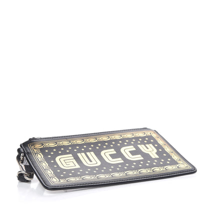 Gucci X SEGA Calfskin GUCCY Stars Small Zip Pouch Black Gold 4 of 8