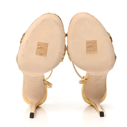 Jimmy Choo Snakeskin Embossed Tesca 100 Sandals 37.5 Gold 5 of 7