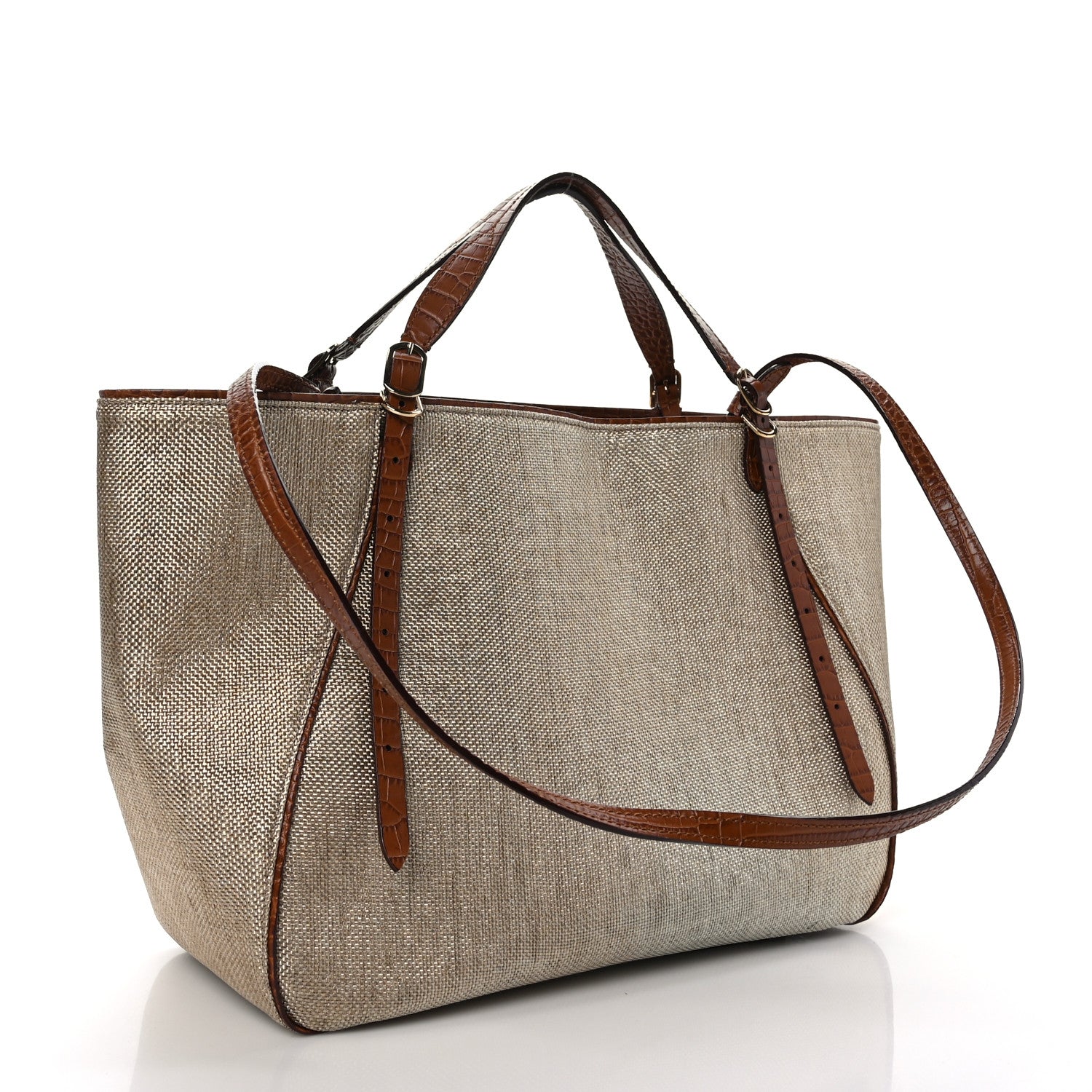 Jimmy Choo Lamé Raffia Crocodile Embossed Trim Varenne Tote Natural Cuoio 3 of 8