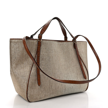 Jimmy Choo Lamé Raffia Crocodile Embossed Trim Varenne Tote Natural Cuoio 3 of 8