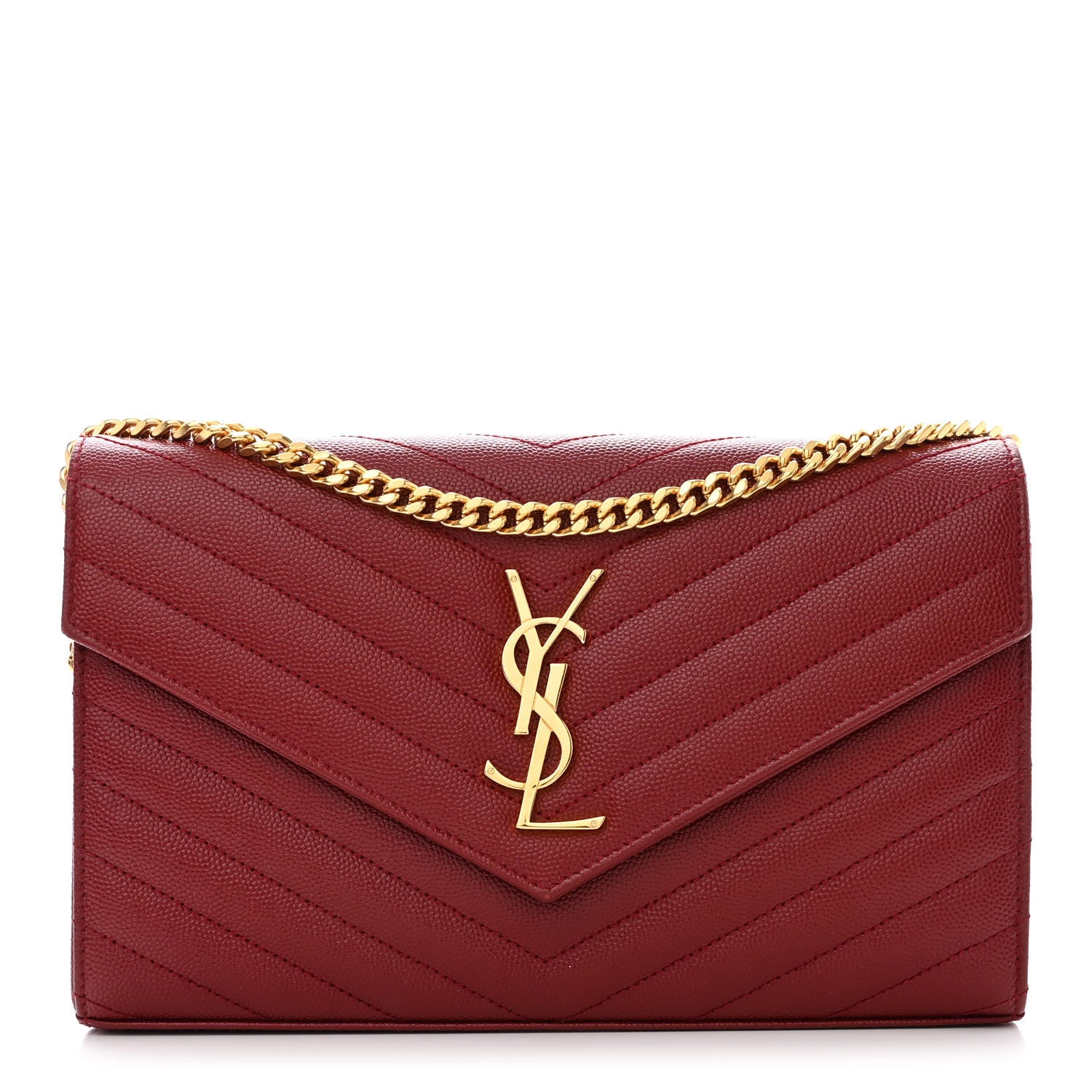 Saint Laurent Grain De Poudre Matelasse Chevron Monogram Chain Wallet Opyum Red 1 of 10