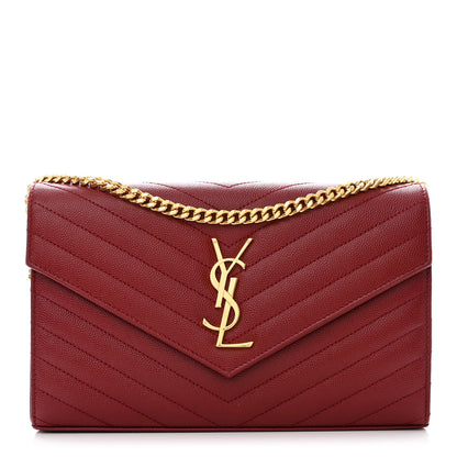 Saint Laurent Grain De Poudre Matelasse Chevron Monogram Chain Wallet Opyum Red 1 of 10