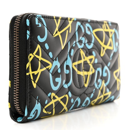 Gucci Calfskin Matelasse GucciGhost GG Marmont Zip Around Wallet Black New Acquamarine 3 of 7
