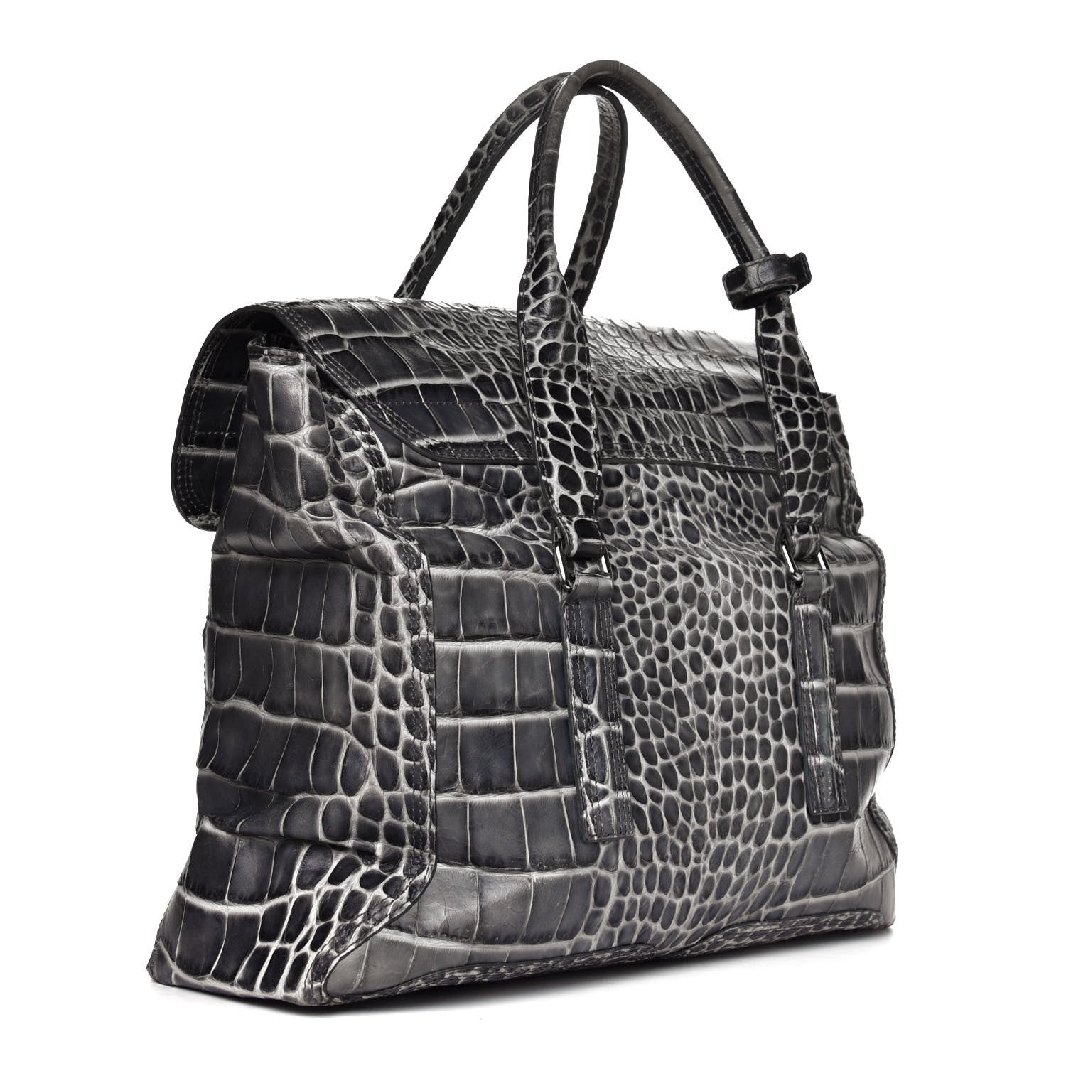 3.1 Phillip Lim Calfskin Crocodile Embossed Large Pashli Satchel Antique Grey 2 of 4