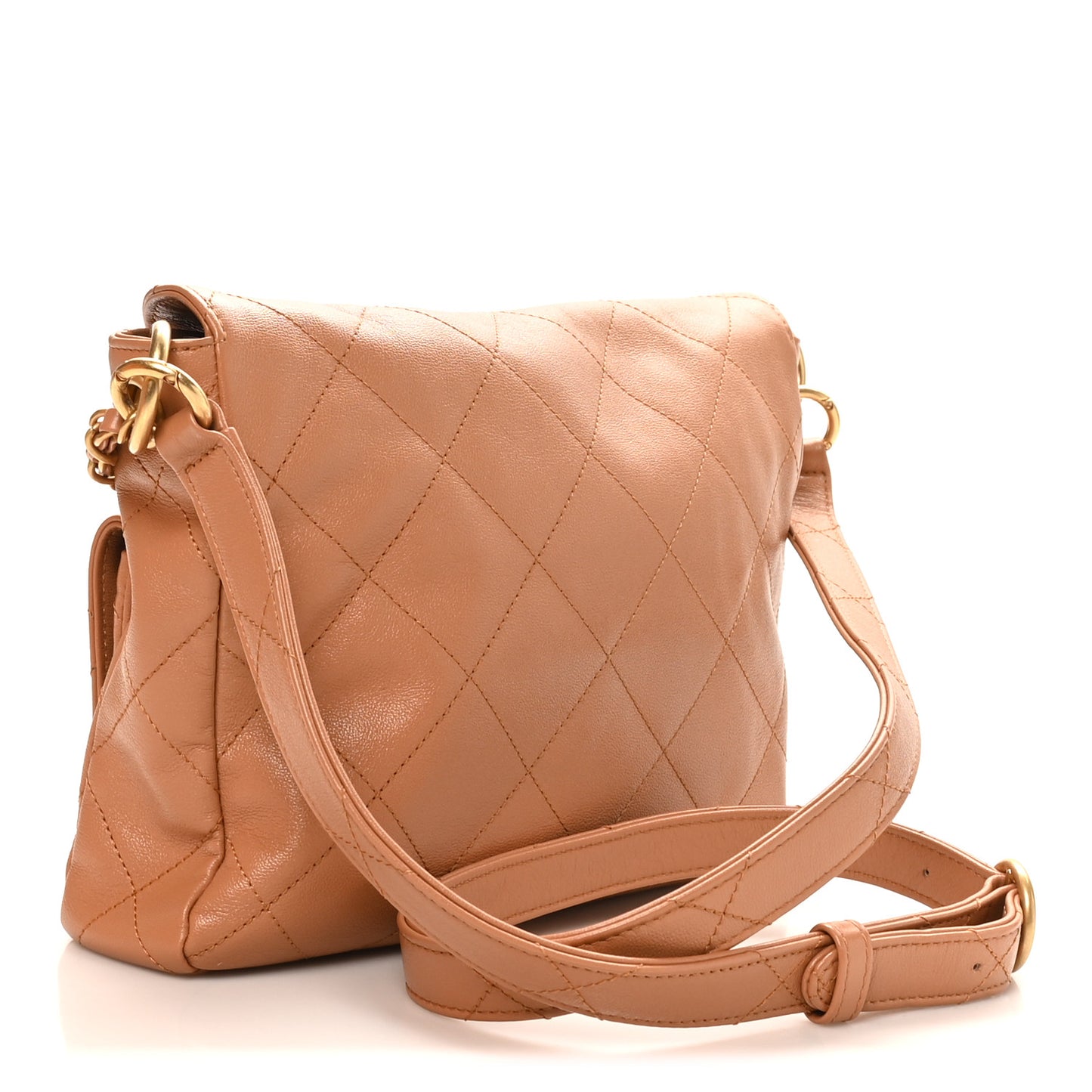 Shiny Calfskin Quilted Small Supple Twins Hobo Bag Brown
