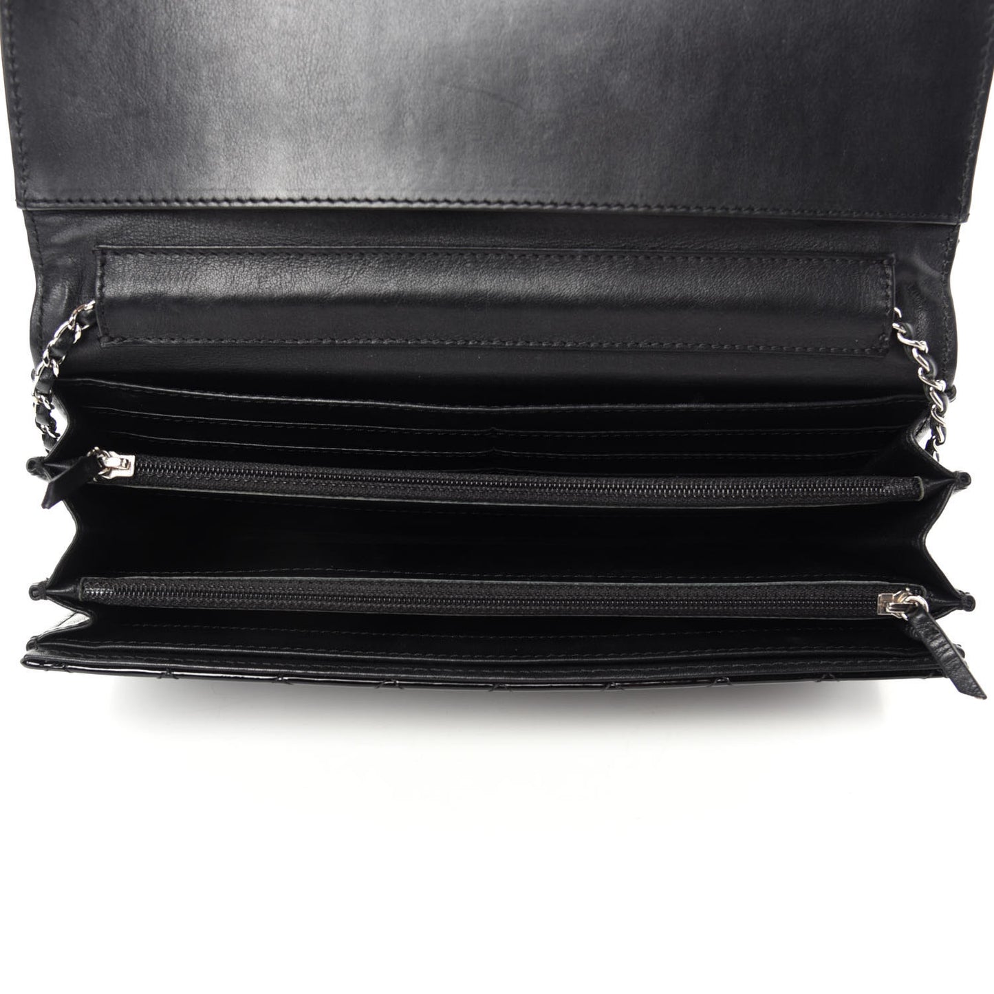 Patent Calfskin Quilted Brilliant East West Flap Clutch Black