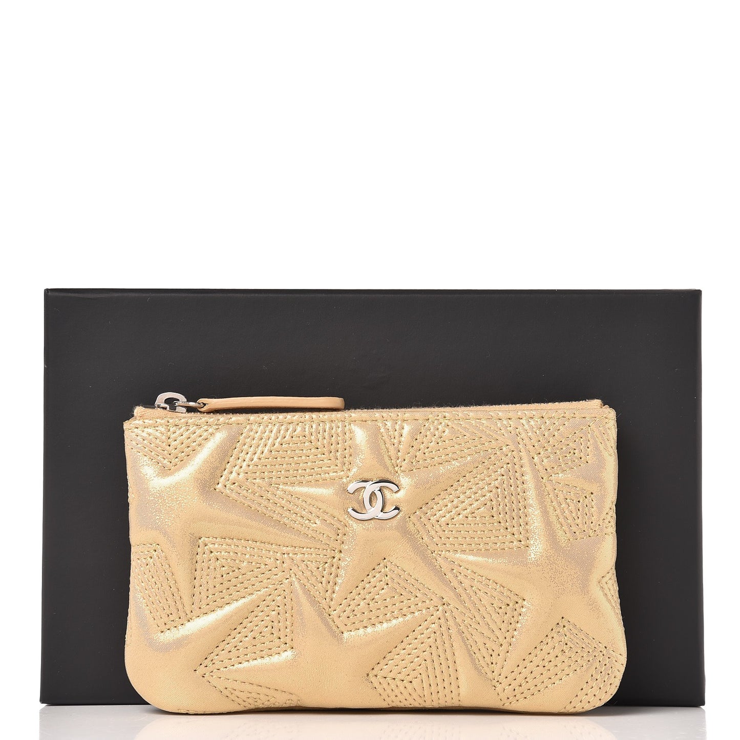 Metallic Lambskin Star Embossed Coin Purse Case Gold