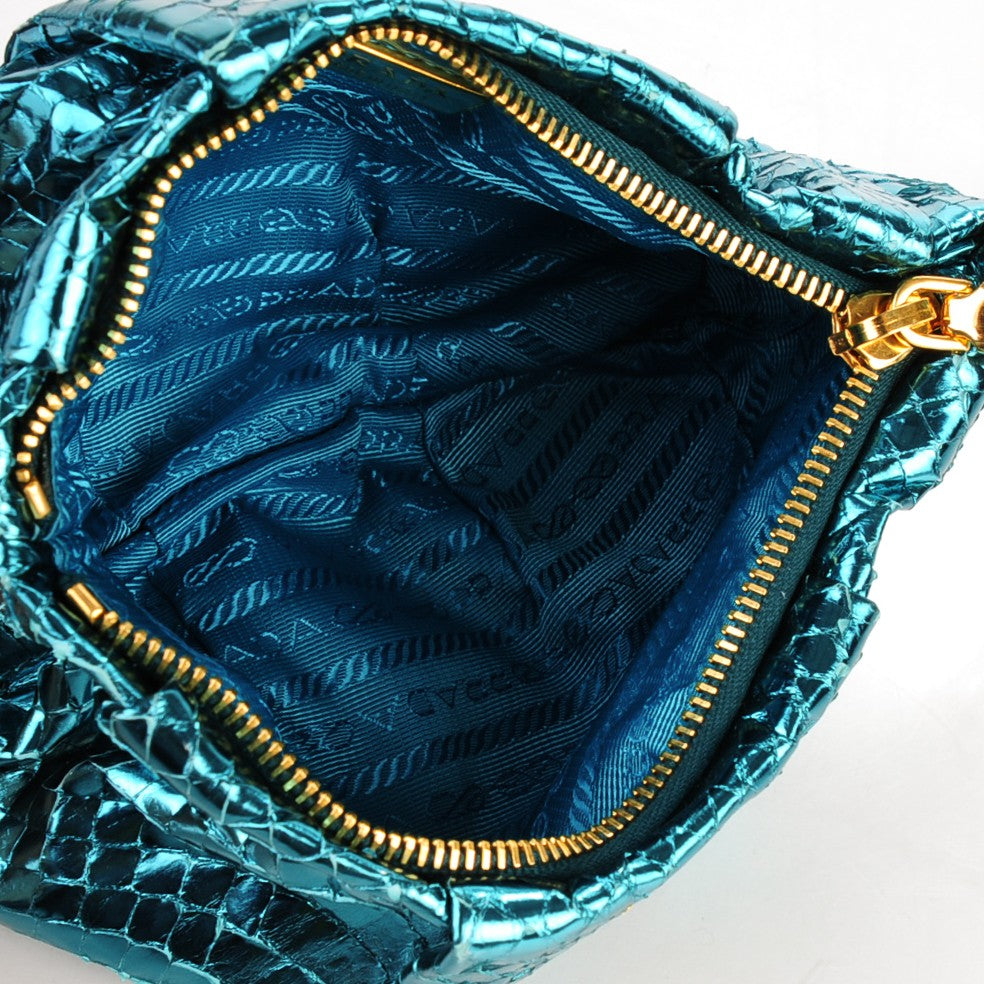 Metallic Python Wristlet Clutch Turchese