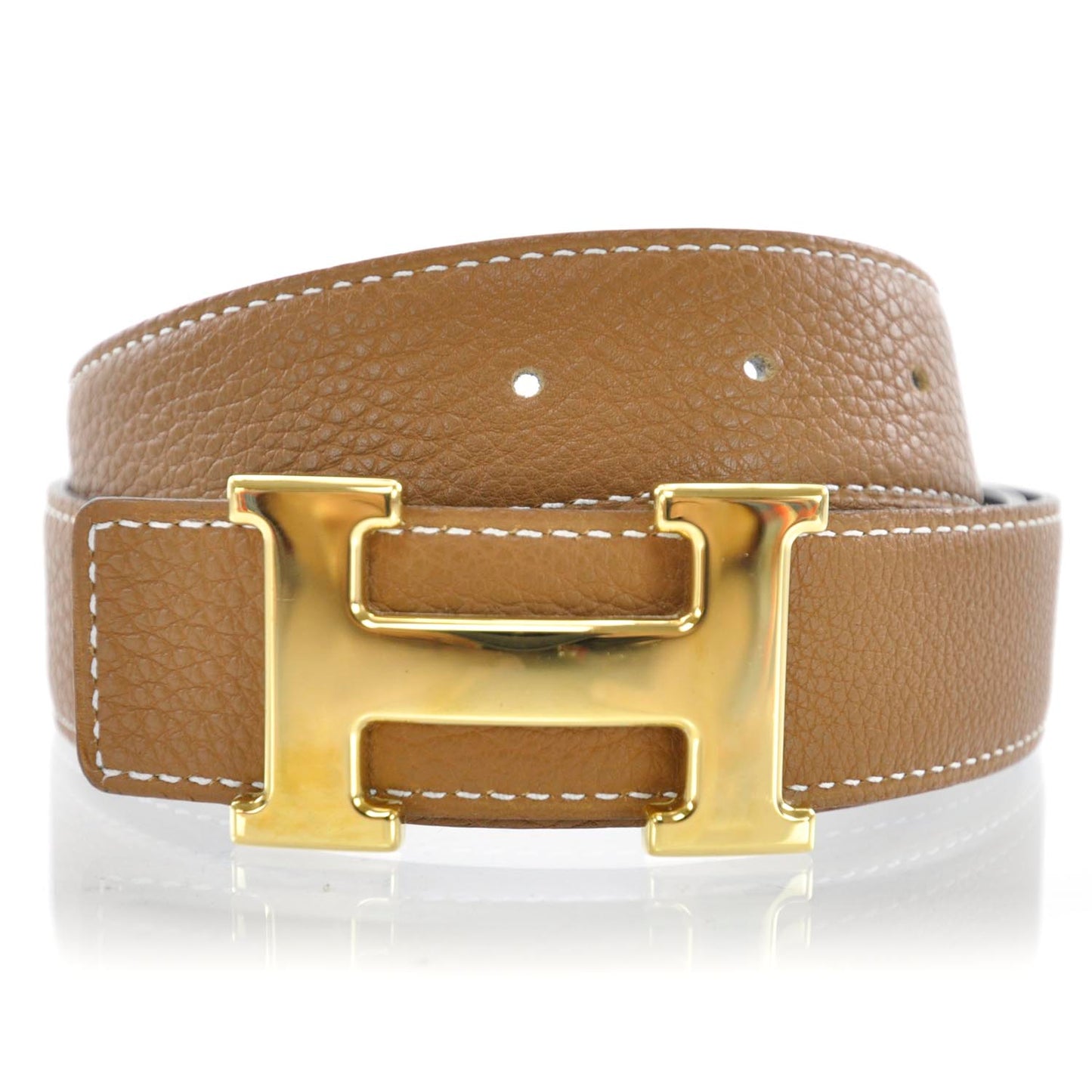 Leather Reversible H Belt 90 Black Gold