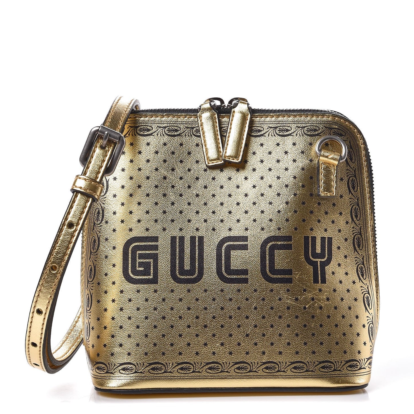 X SEGA Calfskin GUCCY Stars Mini Dome Shoulder Bag Gold