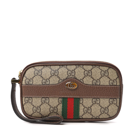 Gucci GG Supreme Monogram Ophidia Phone Case Wristlet Brown 1 of 6