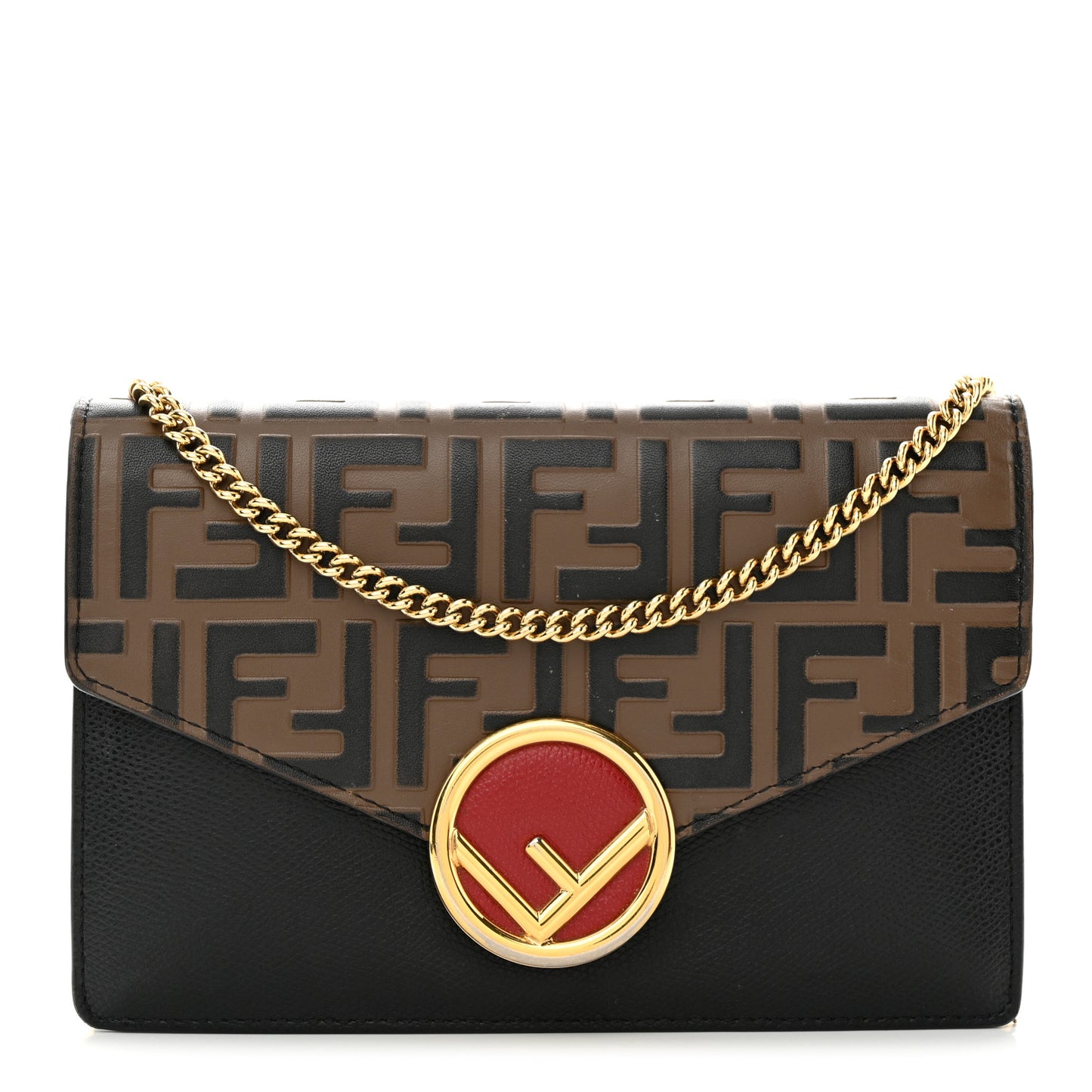 Vitello Cruise F is Fendi Bi-Color FF 1974 Embossed Medium Envelope Wallet On Chain Black Maya