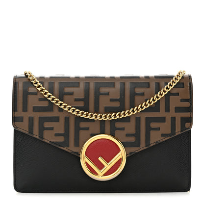 Fendi Vitello Cruise F is Fendi Bi-Color FF 1974 Embossed Medium Envelope Wallet On Chain Black Maya 1 of 14