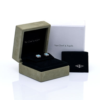 Van Cleef & Arpels 18K White Gold Turquoise Sweet Alhambra Earrings 5 of 5