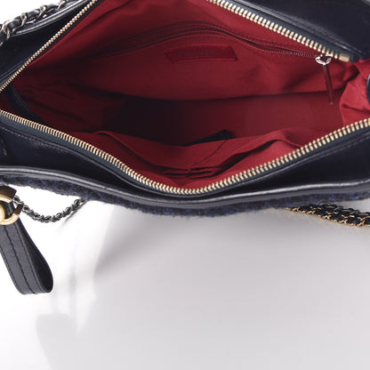Chanel Tweed Calfskin Quilted Medium Gabrielle Hobo Black Blue 5 of 7