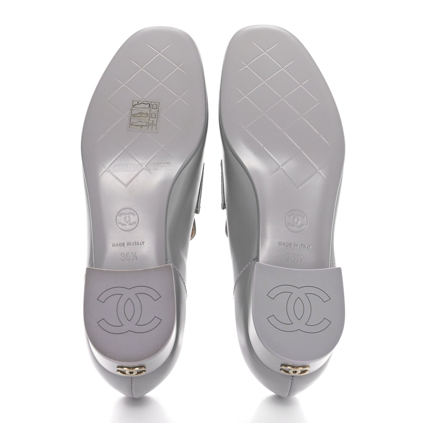 Shiny Calfskin Logo Loafers 36.5 Light Grey