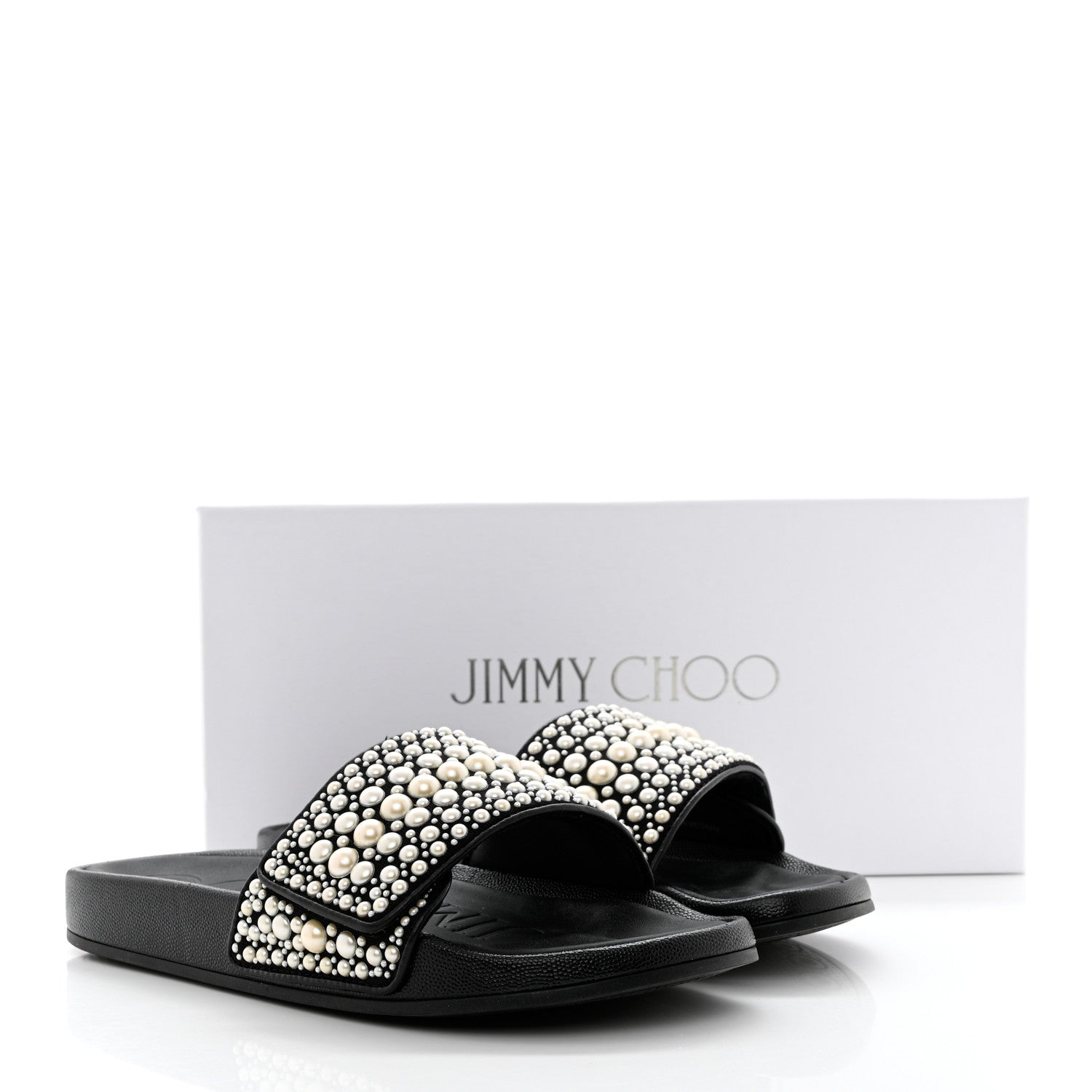 Jimmy Choo Canvas Pearl Embellished Fitz Slide Sandals 37 Black 11 of 11
