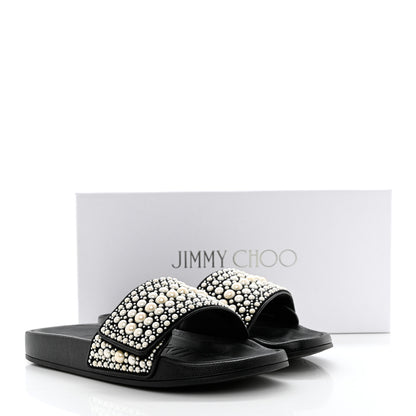 Jimmy Choo Canvas Pearl Embellished Fitz Slide Sandals 37 Black 11 of 11