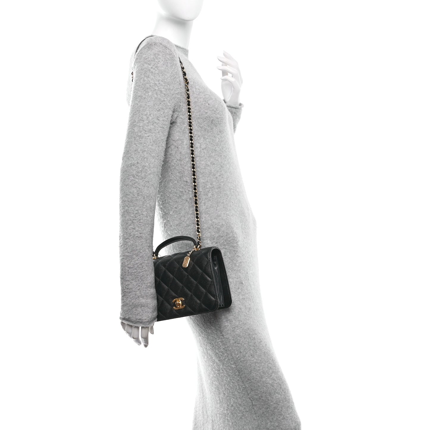 Caviar Quilted Mini Top Handle Flap Black
