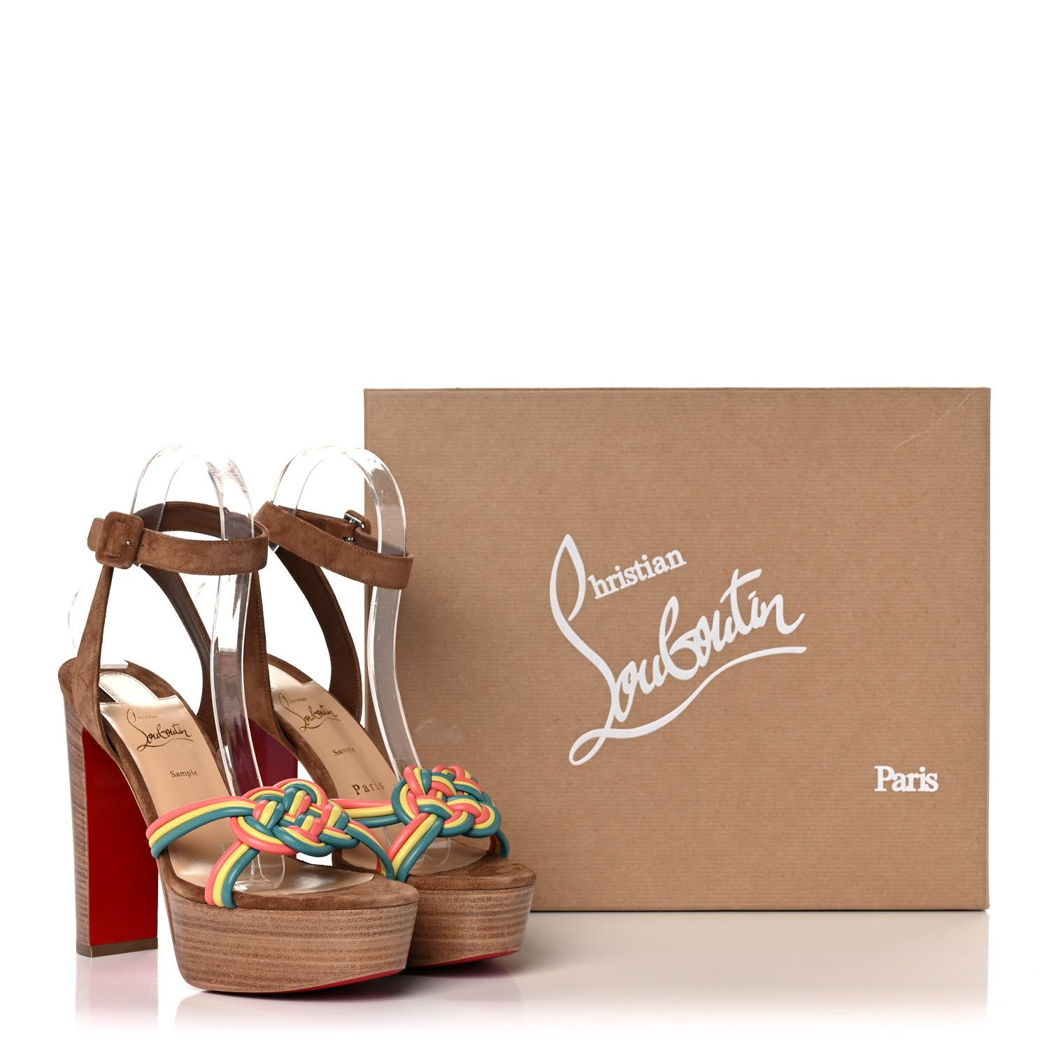 Christian Louboutin Nappa Veau Velours Couio Ella 130 Sandals 37 Multicolor Beige 9 of 9