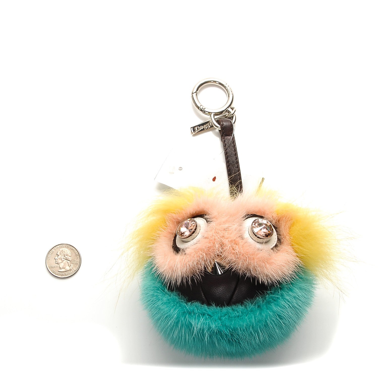 Fendi Shiny Nappa Mink Fox Fur Crystal QuTweet Dazzling Bag Bug Charm Bordeaux Seashell Multicolor 2 of 6