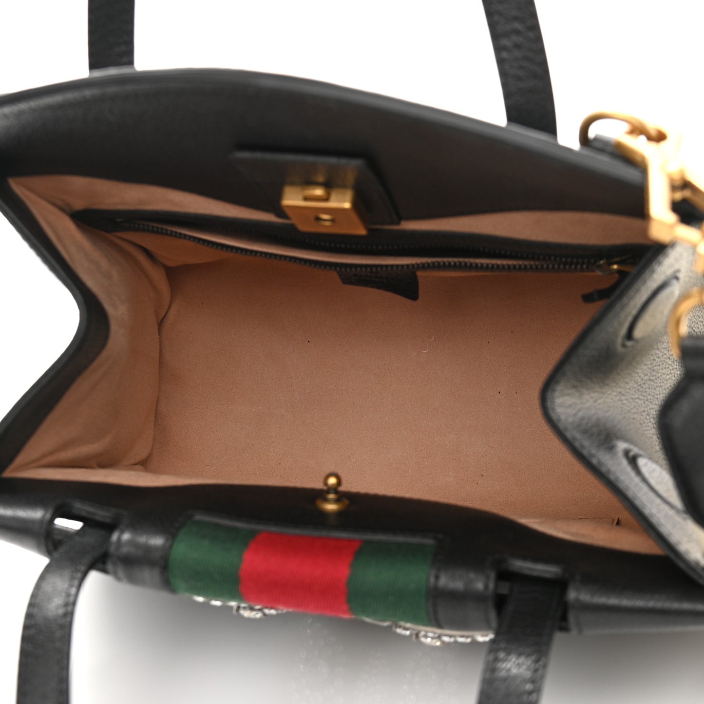 Grained Calfskin Web Crystal Butterfly Stripe Medium Totem Top Handle Bag Black