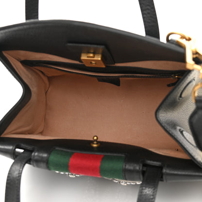 Gucci Grained Calfskin Web Crystal Butterfly Stripe Medium Totem Top Handle Bag Black 5 of 10