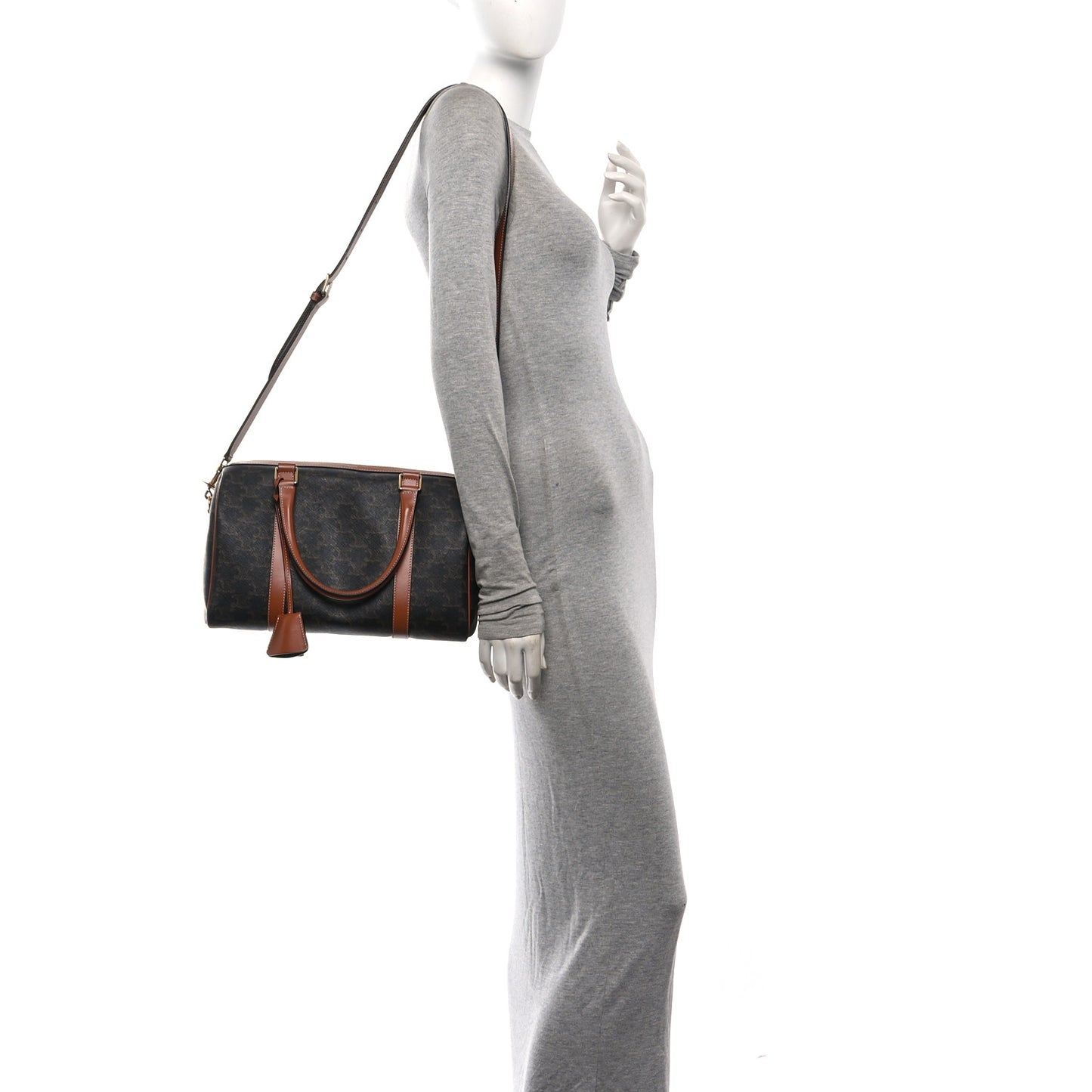 Triomphe Canvas Calfskin Boston Bag Tan
