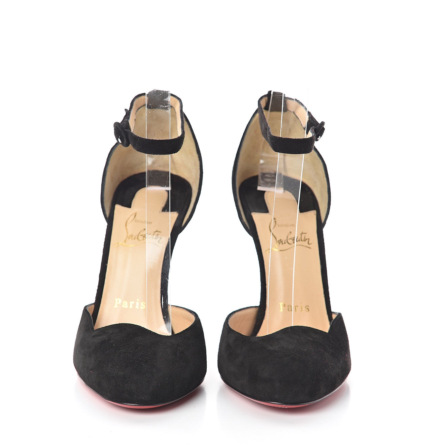 Christian Louboutin Veau Velours Aketi 100 Ankle Strap Wedge 37.5 Black 2 of 7