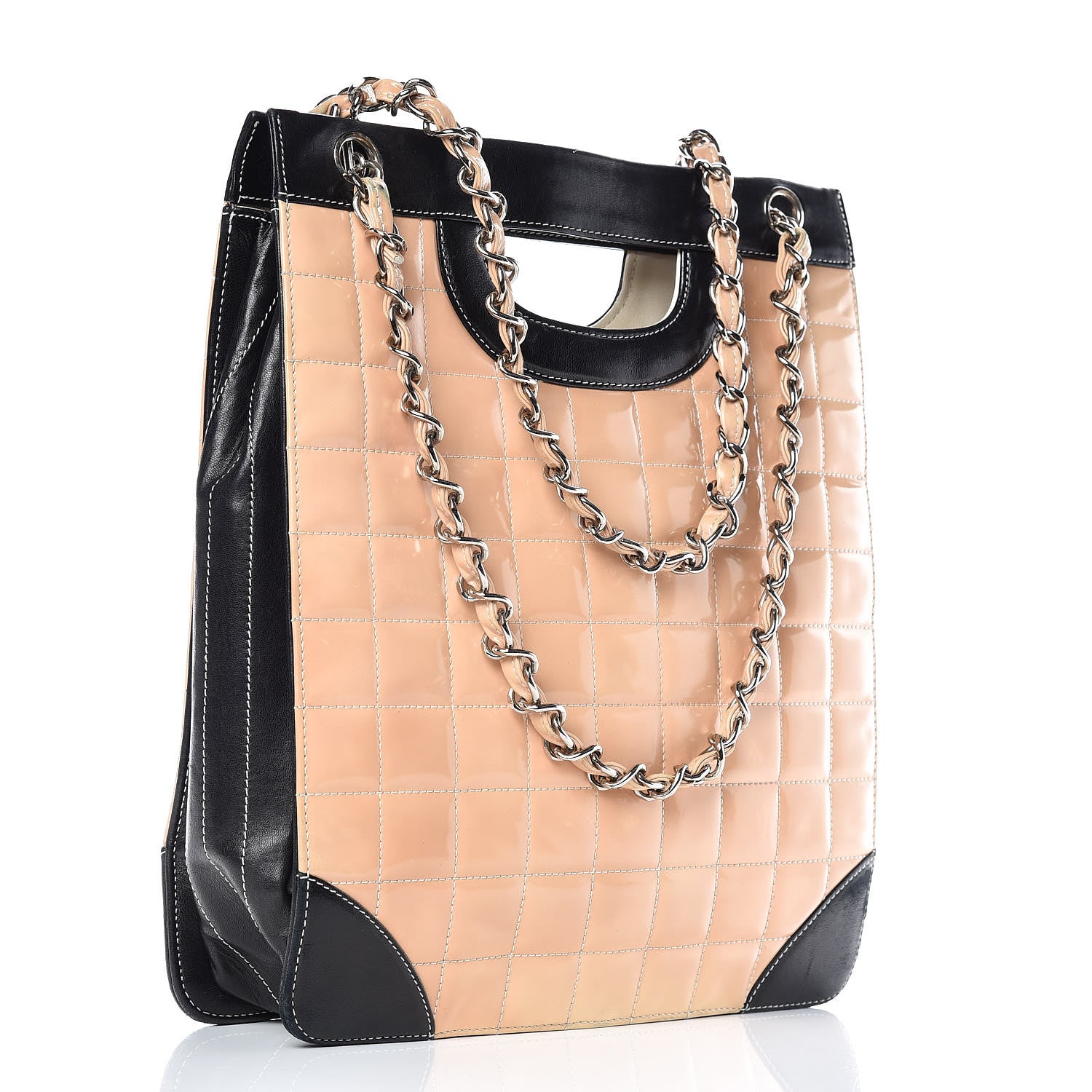 Chanel Patent Chocolate Bar Quilted Tote Beige Black 3 of 17