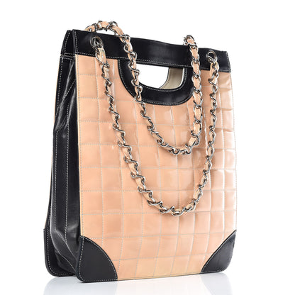 Chanel Patent Chocolate Bar Quilted Tote Beige Black 3 of 17