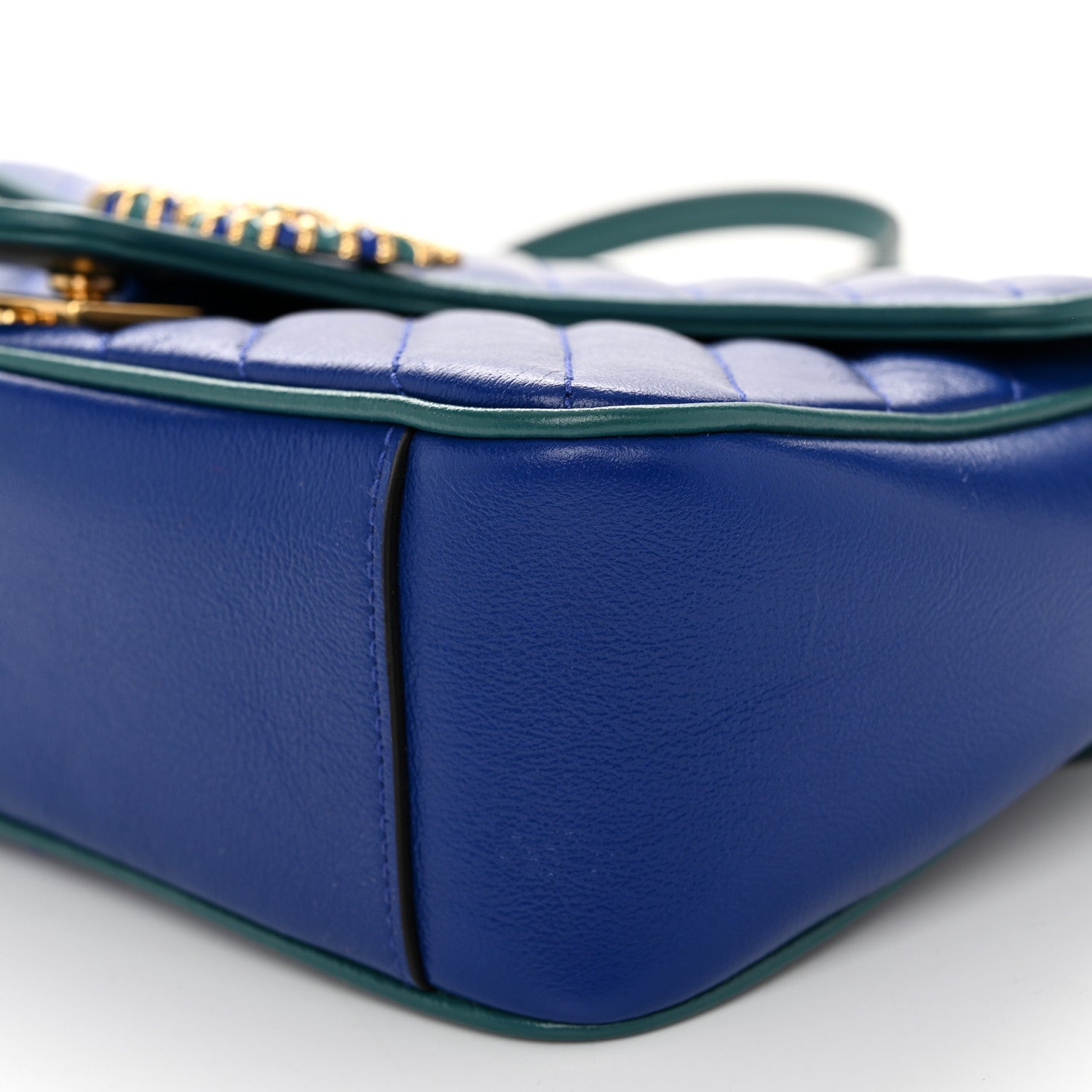 Gucci Azalea Calfskin Enamel Matelasse Diagonal Small Torchon GG Marmont Shoulder Bag Imperial Blue Pavone 10 of 10
