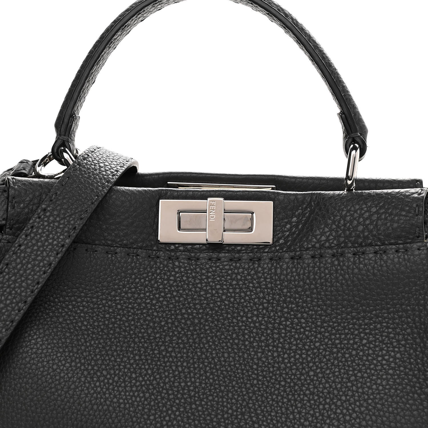 Fendi Cuoio Romano Selleria Bi-Color Medium Peekaboo Iconic Satchel Asfalto Latte 11 of 11