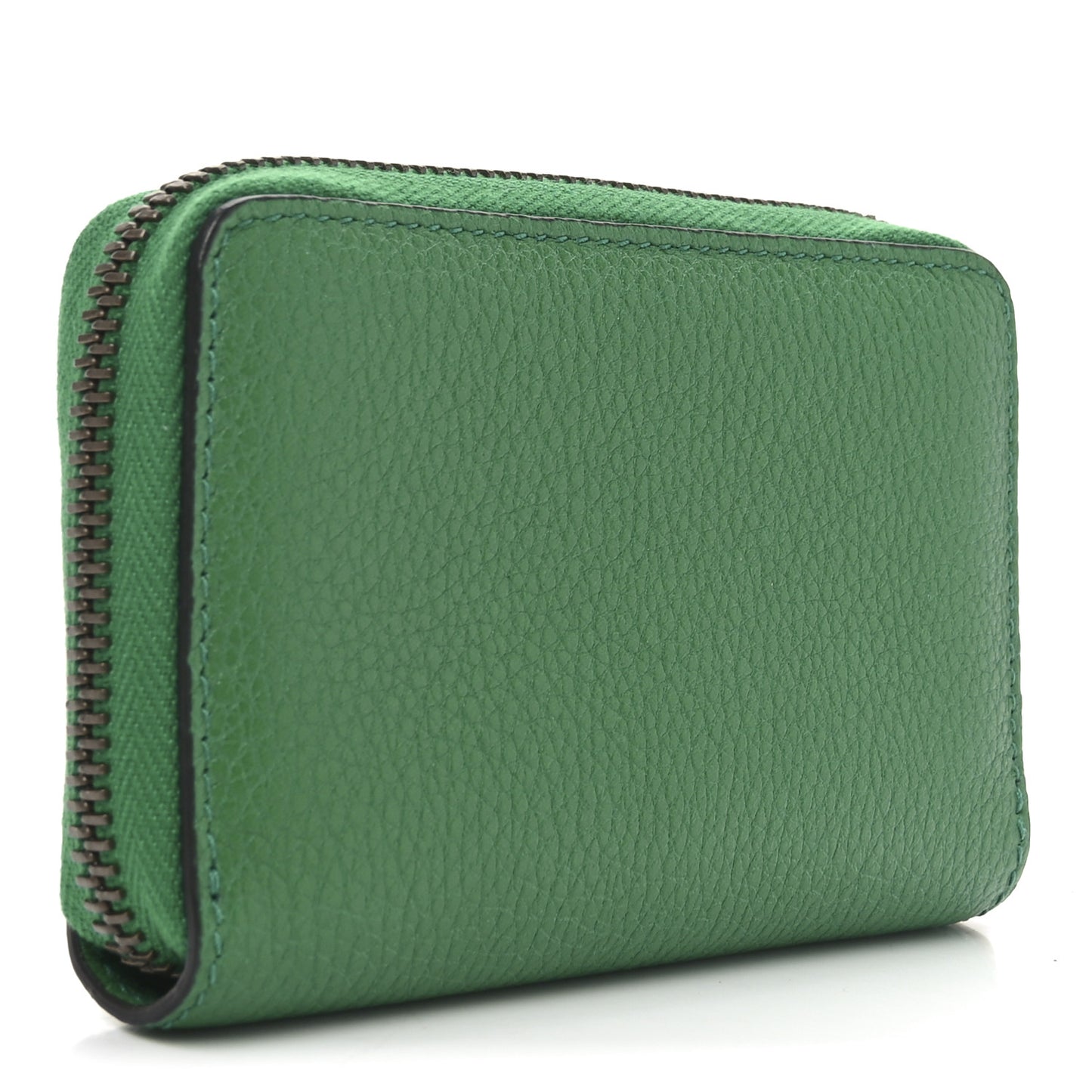 Calfskin Logo Zip Around Card Case Green