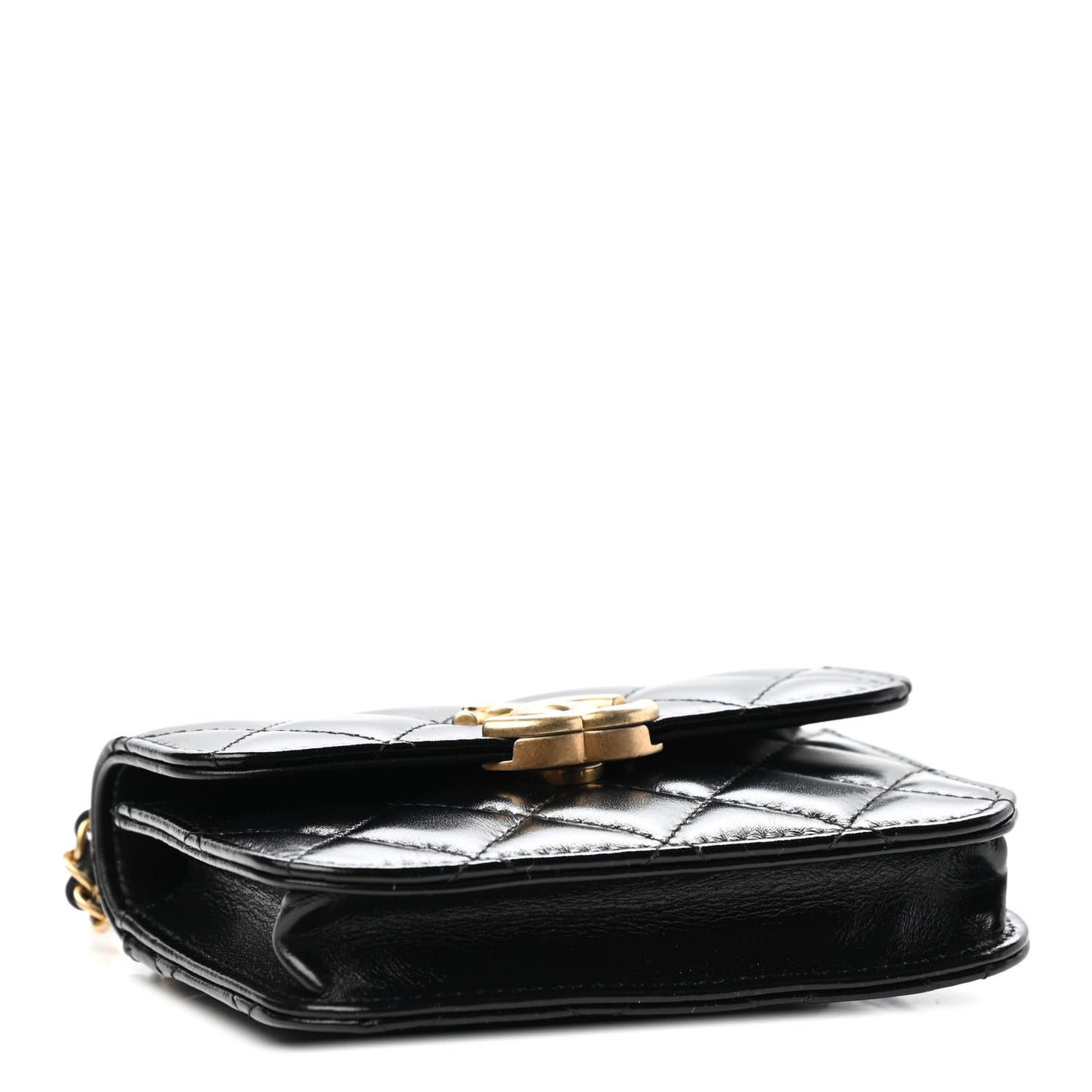 Calfskin Quilted Perfect Fit Coin Purse With Chain Black