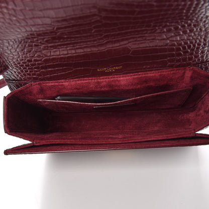 Saint Laurent Calfskin Crocodile Embossed Medium Bellechasse Satchel Rouge Legion 5 of 7