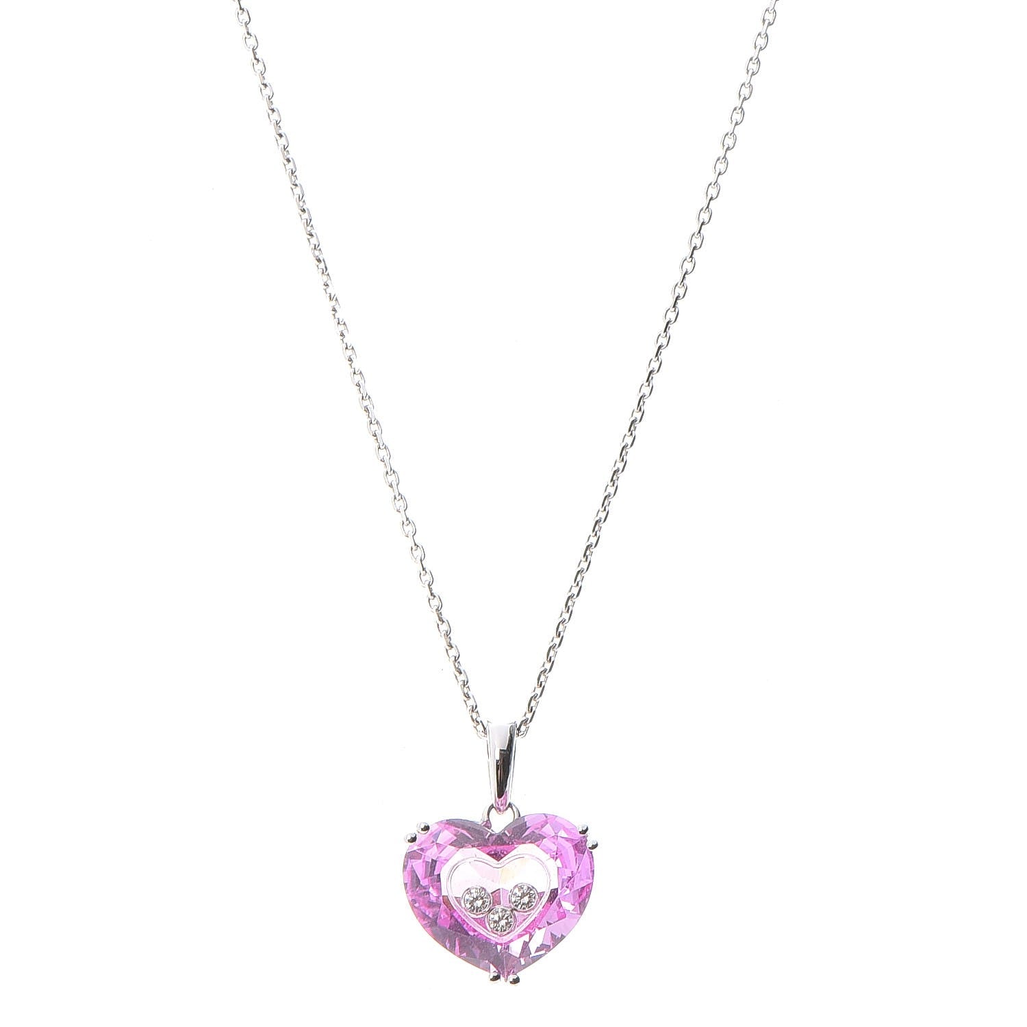 Chopard 18K White Gold Pink Sapphire 3 Diamonds So Happy Heart Necklace 1 of 7