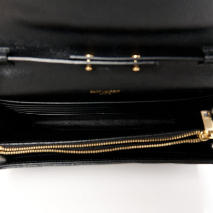 Saint Laurent Grain De Poudre Matelasse Chevron Monogram Chain Wallet Black 5 of 10